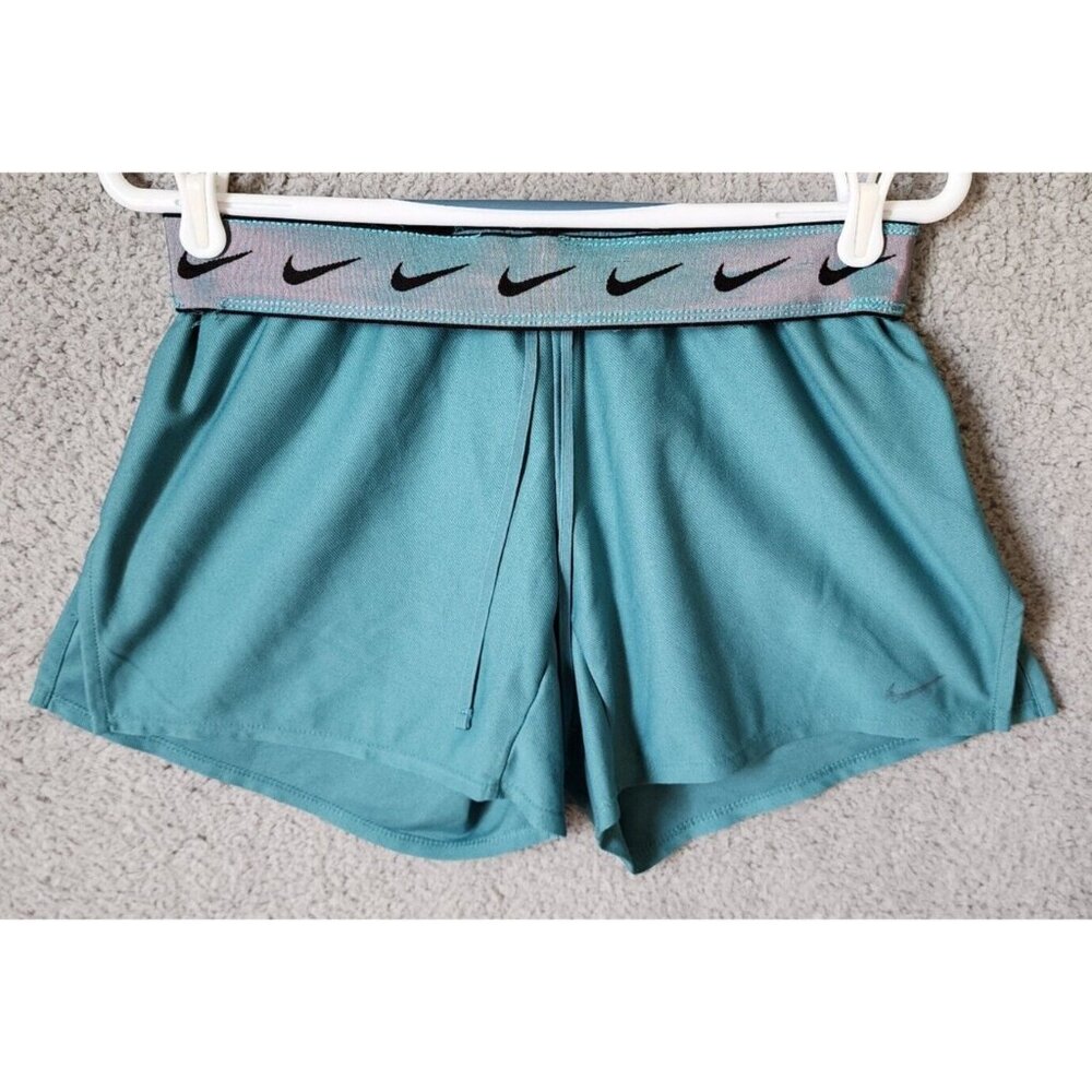 Nike Dri Fit Women's Training Shorts Iridescent Flip Waistband Blue BV5705-364 S